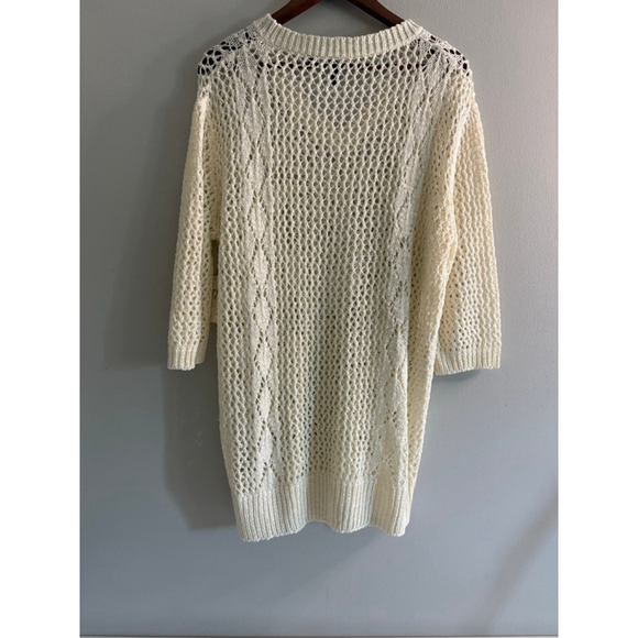 Relativity Open Knit Sweater XL Cream Pearl White Crochet Pullover Tunic Top - Picture 2 of 5